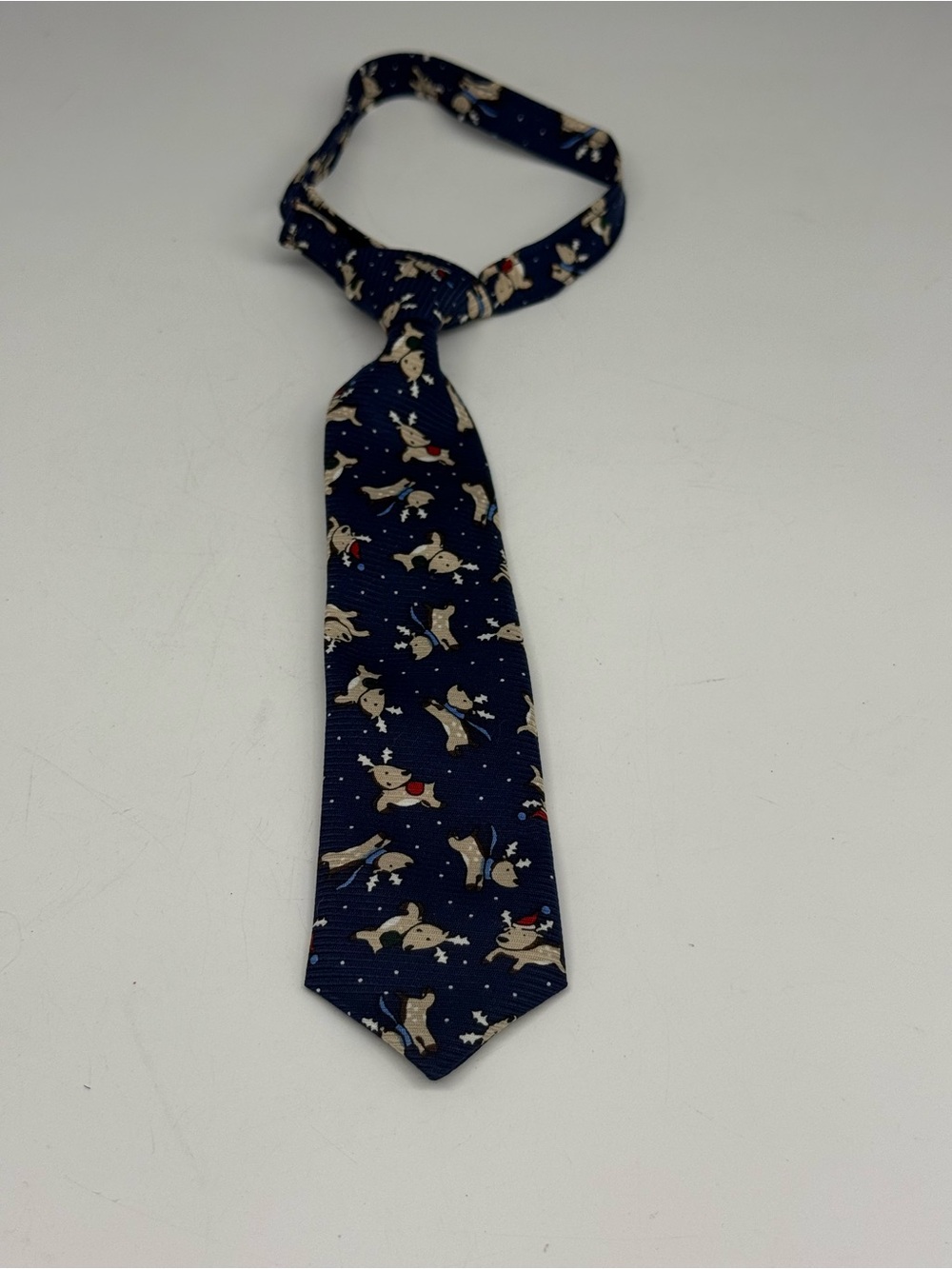 Navy Blue Boys Christmas Reindeer Tie with Hook and Loop Closure